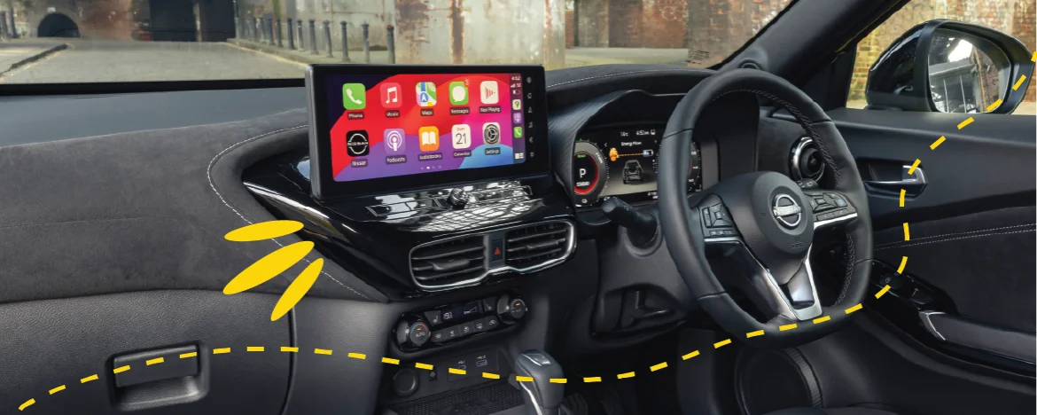 Nissan Juke interior with yellow accents