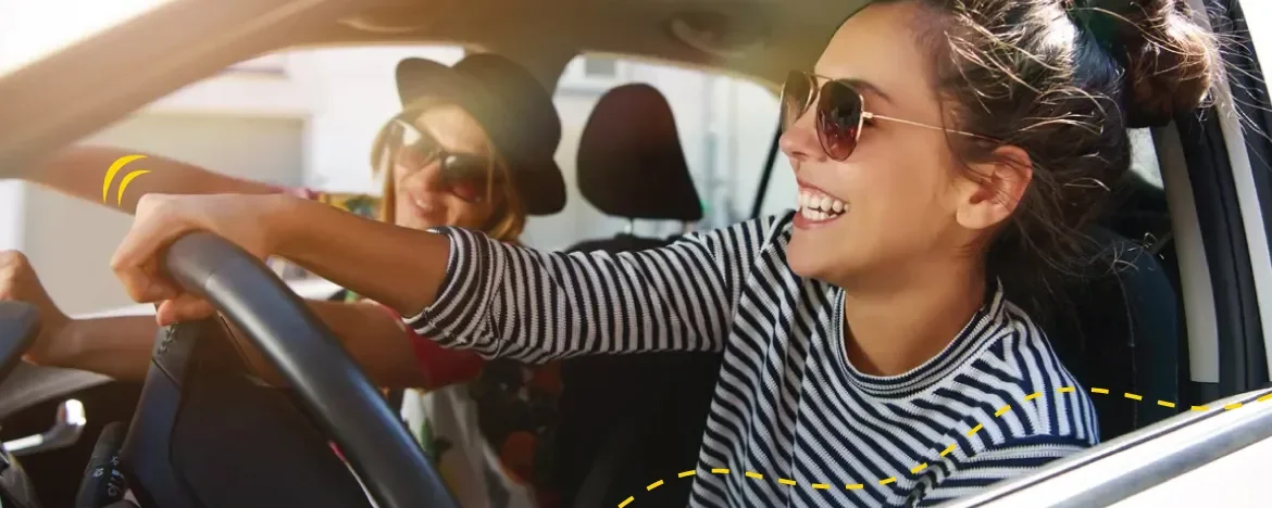People happy driving car