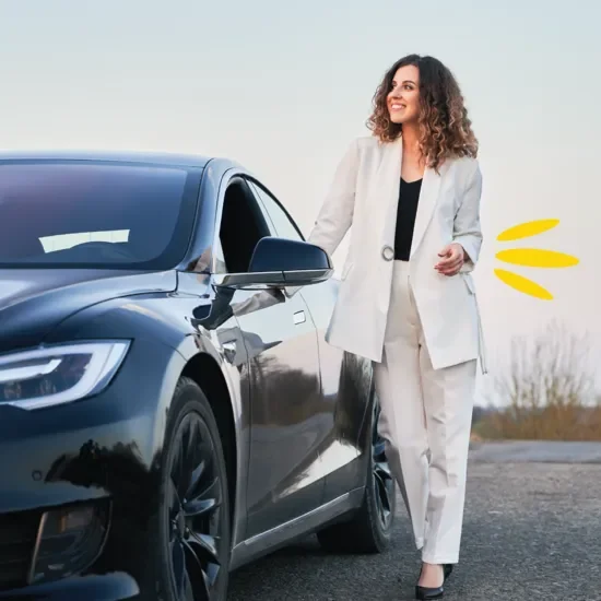 Woman getting into car
